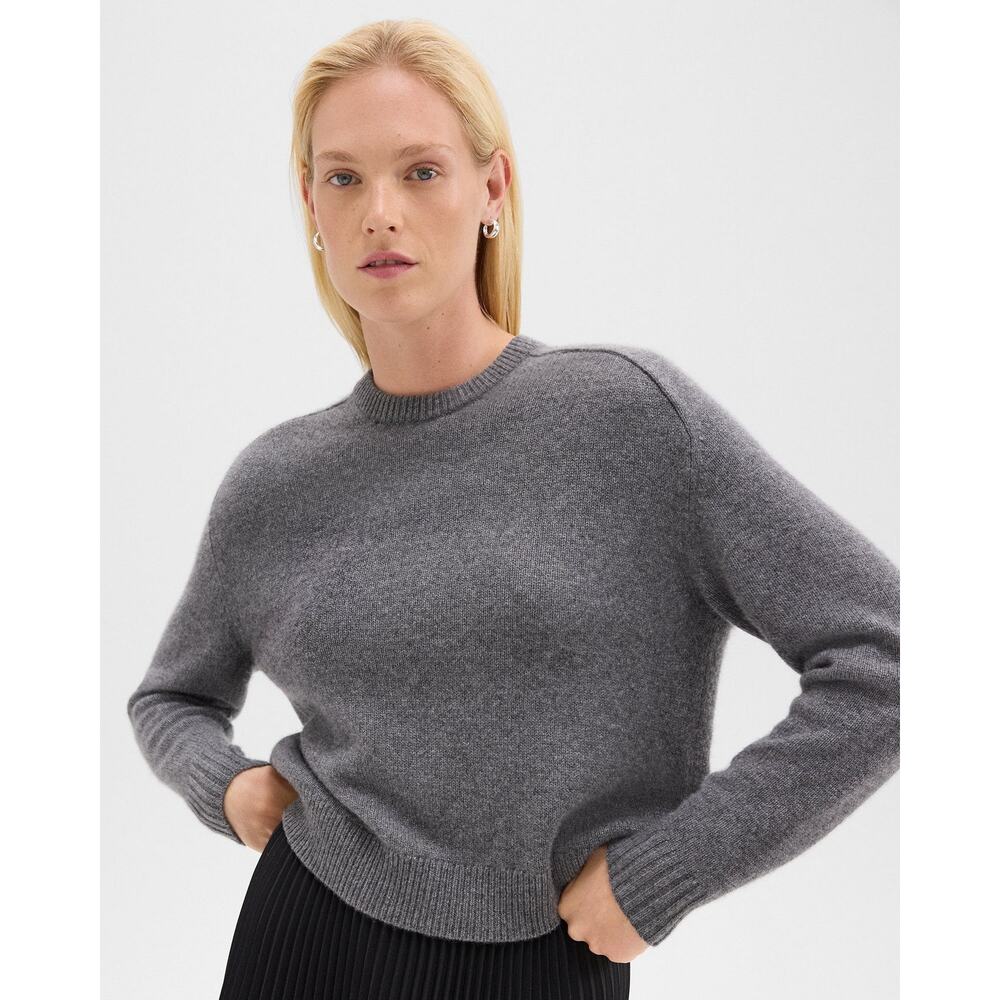 Theory Cropped Cashmere Crewneck Sweater - M - Light Charcoal
